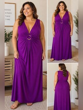 Completely Me Liz Lange Vibrant Magenta Sleeveless Maxi Dress with Ring Detail